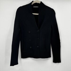 Neil Barrett Black Double Breasted Knit Jacket Blazer Leather Elbow Patches XXS